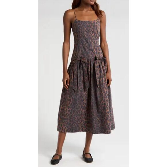 NWOT Damson Madder Persephone Leopard Spot Sleeveless Organic Cotton Midi Dress - Picture 1 of 12